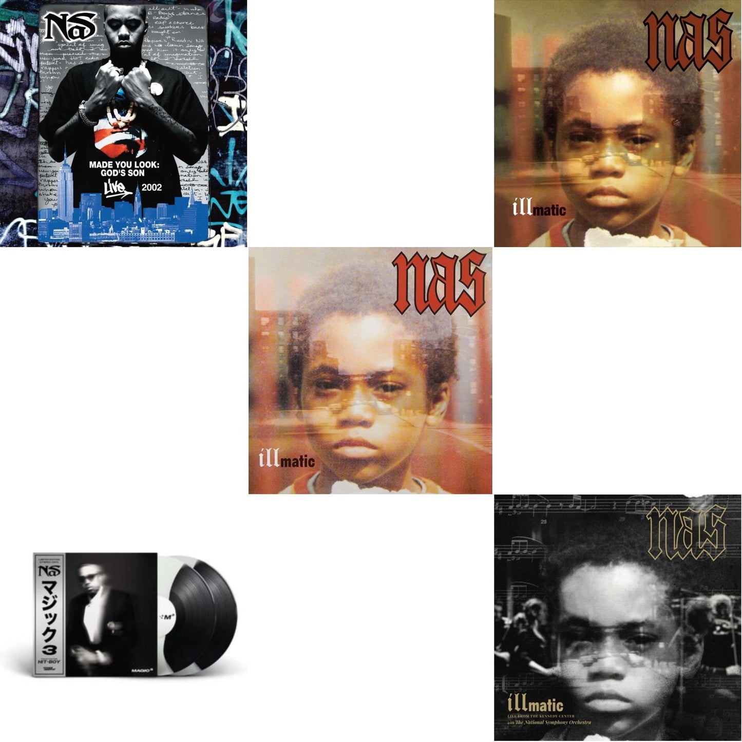 Nas - Made You Look: God's Son Live 2002 (Rsd) & Magic 3 (2LP/Coloured Vinyl) & Illmatic & Illmatic & Illmatic: Live From The Kennedy Center (Limited 2LP/180G/Poster/Dl Card)