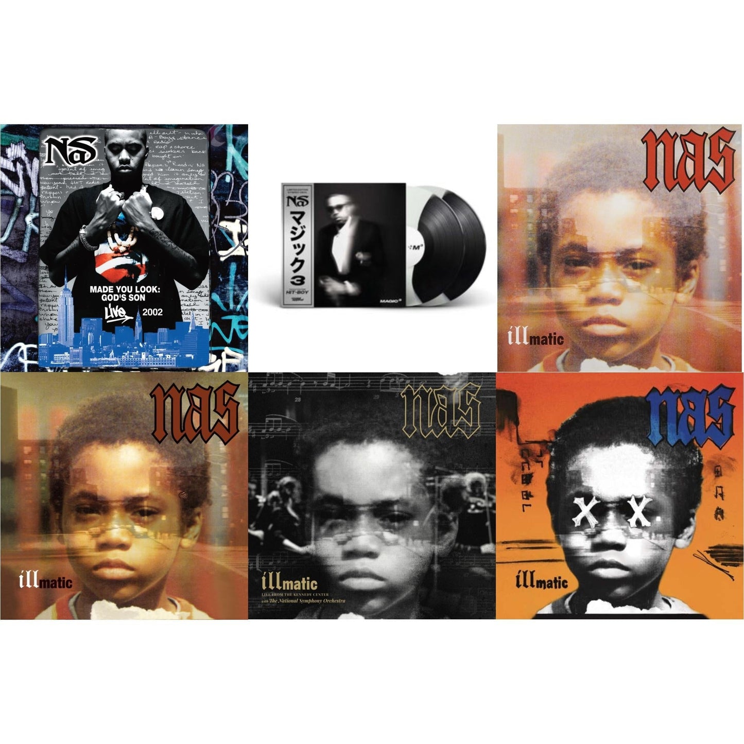 Nas - Made You Look: God's Son Live 2002 (Rsd) & Magic 3 (2LP/Coloured Vinyl) & Illmatic & Illmatic & Illmatic: Live From The Kennedy Center (Limited 2LP/180G/Poster/Dl Card) & Illmatic Xx (Pa/180G/Dl Card)