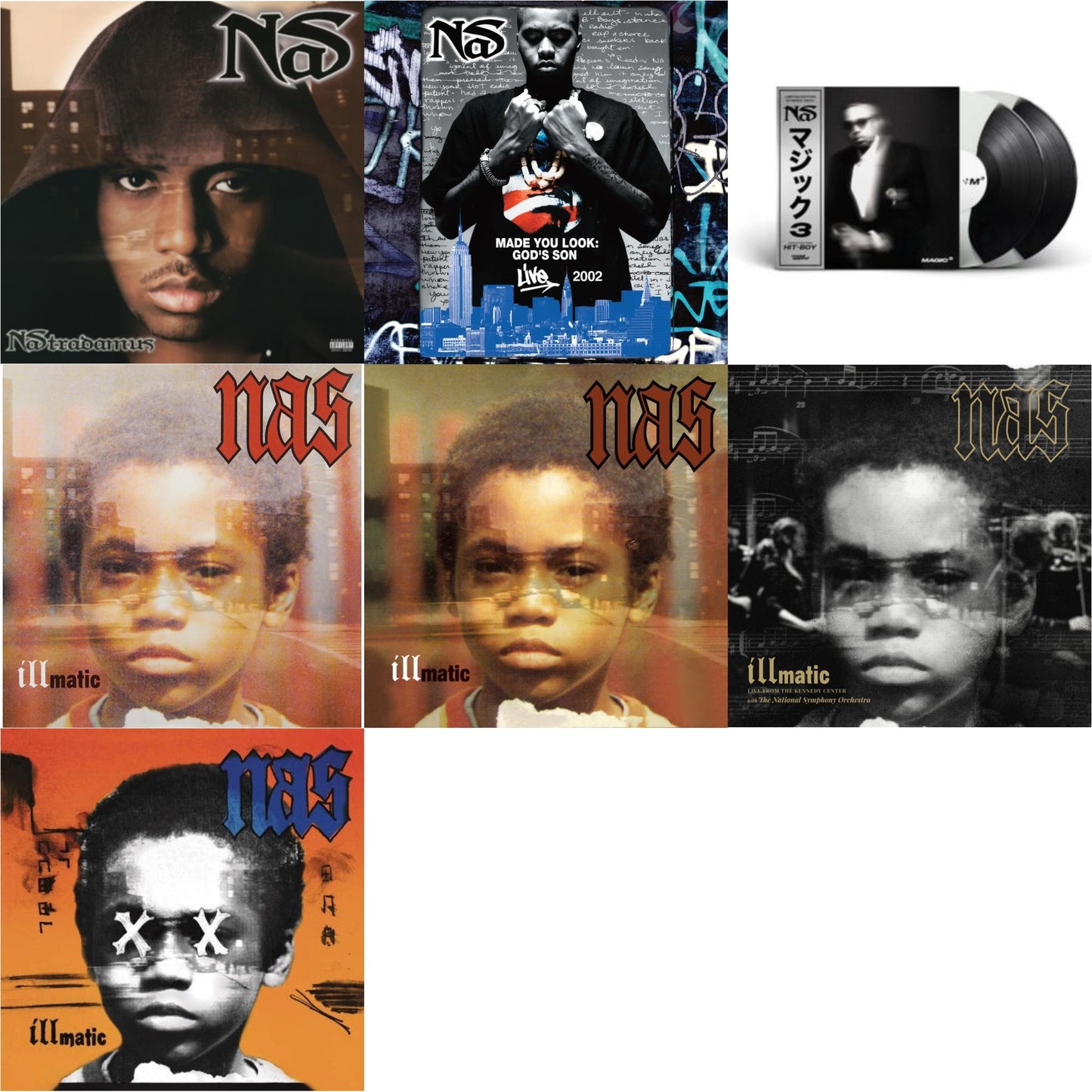 Nas - Nastradamus (Pa) (2 LP/140G Vinyl/Dl Code) & Made You Look: God's Son Live 2002 (Rsd) & Magic 3 (2LP/Coloured Vinyl) & Illmatic & Illmatic & Illmatic: Live From The Kennedy Center (Limited 2LP/180G/Poster/Dl Card) & Illmatic Xx (Pa/180G/Dl
