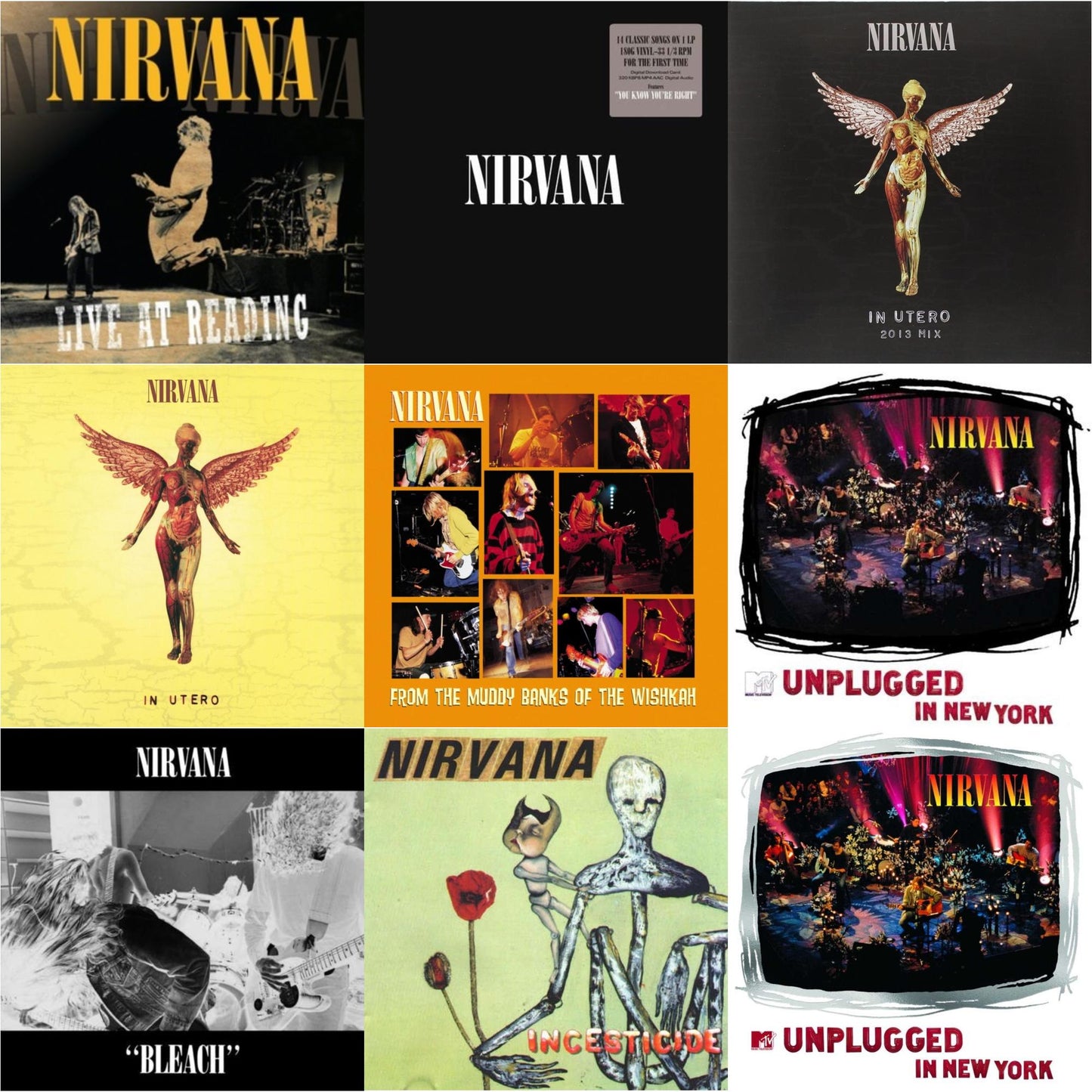 Nirvana - Bleach & Live At Reading & Incesticide (20Th Anniversary 45RPM Edition) & In Utero: 2013 Mix (2LP) & Nirvana (150G/Dl Code) & Mtv Unplugged In New York (2 LP) & In Utero (180G/33-1/3 RPM) & Unplugged In N.Y. & From The Muddy Banks Of The