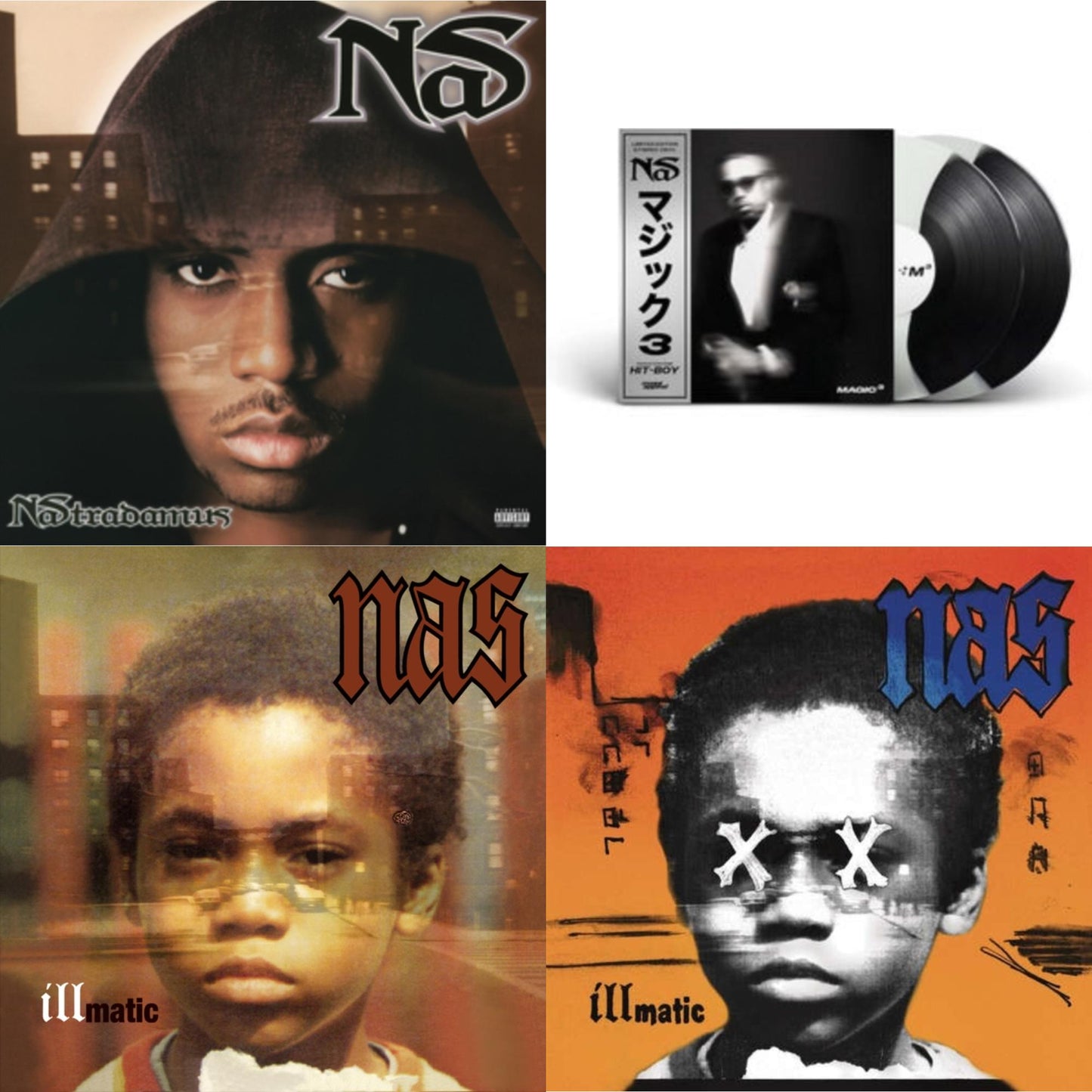 Nas - Nastradamus (Pa) (2 LP/140G Vinyl/Dl Code) & Magic 3 (2LP/Coloured Vinyl) & Illmatic & Illmatic Xx (Pa/180G/Dl Card)