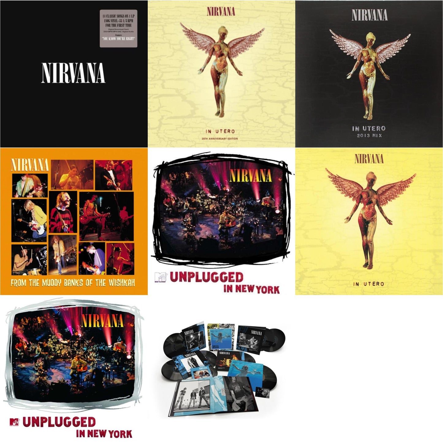 Nirvana - Nevermind (30Th Anniversary/Super Deluxe/8LP/7Inch) & In Utero & In Utero: 2013 Mix (2LP) & Nirvana (150G/Dl Code) & Mtv Unplugged In New York (2 LP) & In Utero (180G/33-1/3 RPM) & Unplugged In N.Y. & From The Muddy Banks Of The Wishkah
