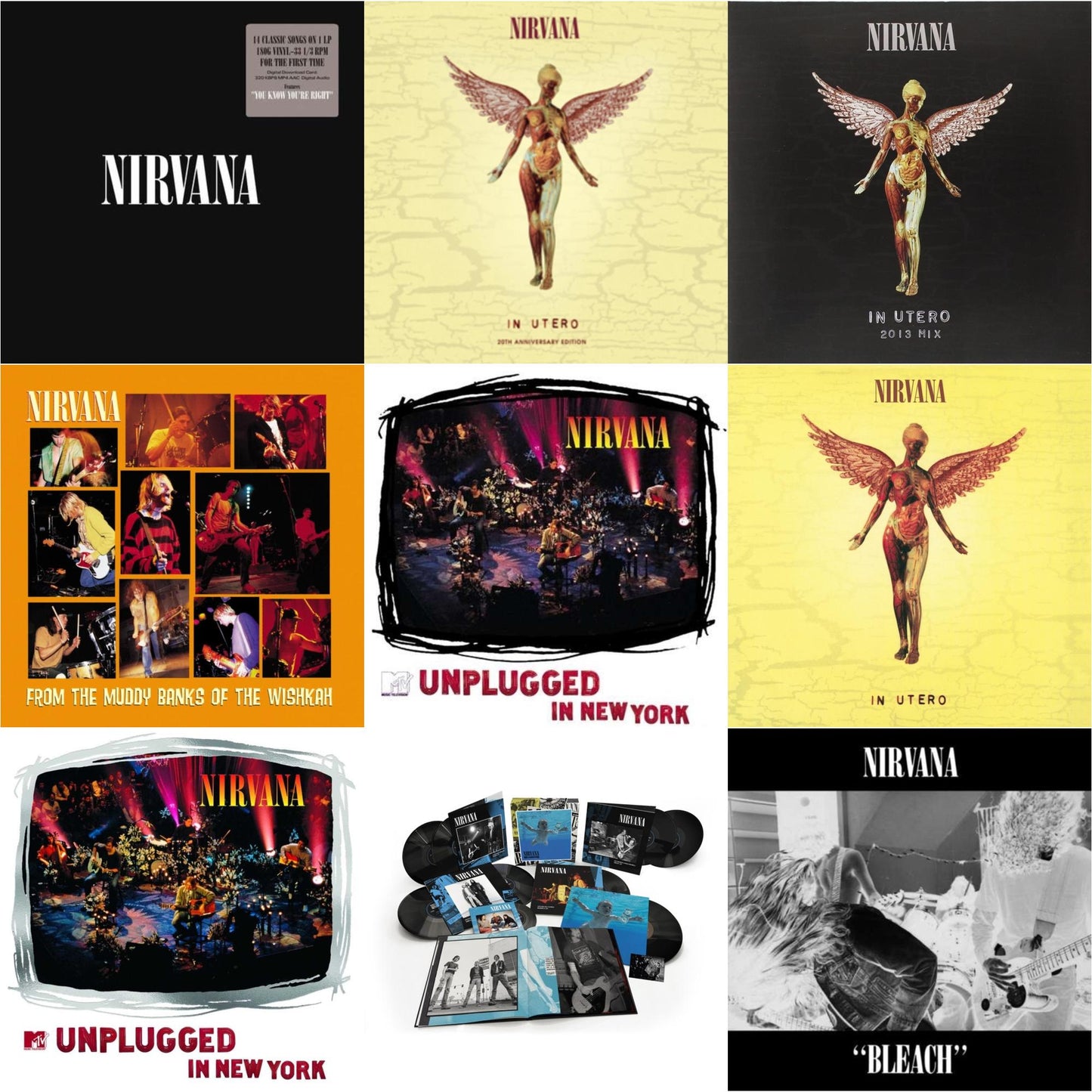 Nirvana - Bleach & Nevermind (30Th Anniversary/Super Deluxe/8LP/7Inch) & In Utero & In Utero: 2013 Mix (2LP) & Nirvana (150G/Dl Code) & Mtv Unplugged In New York (2 LP) & In Utero (180G/33-1/3 RPM) & Unplugged In N.Y. & From The Muddy Banks Of The