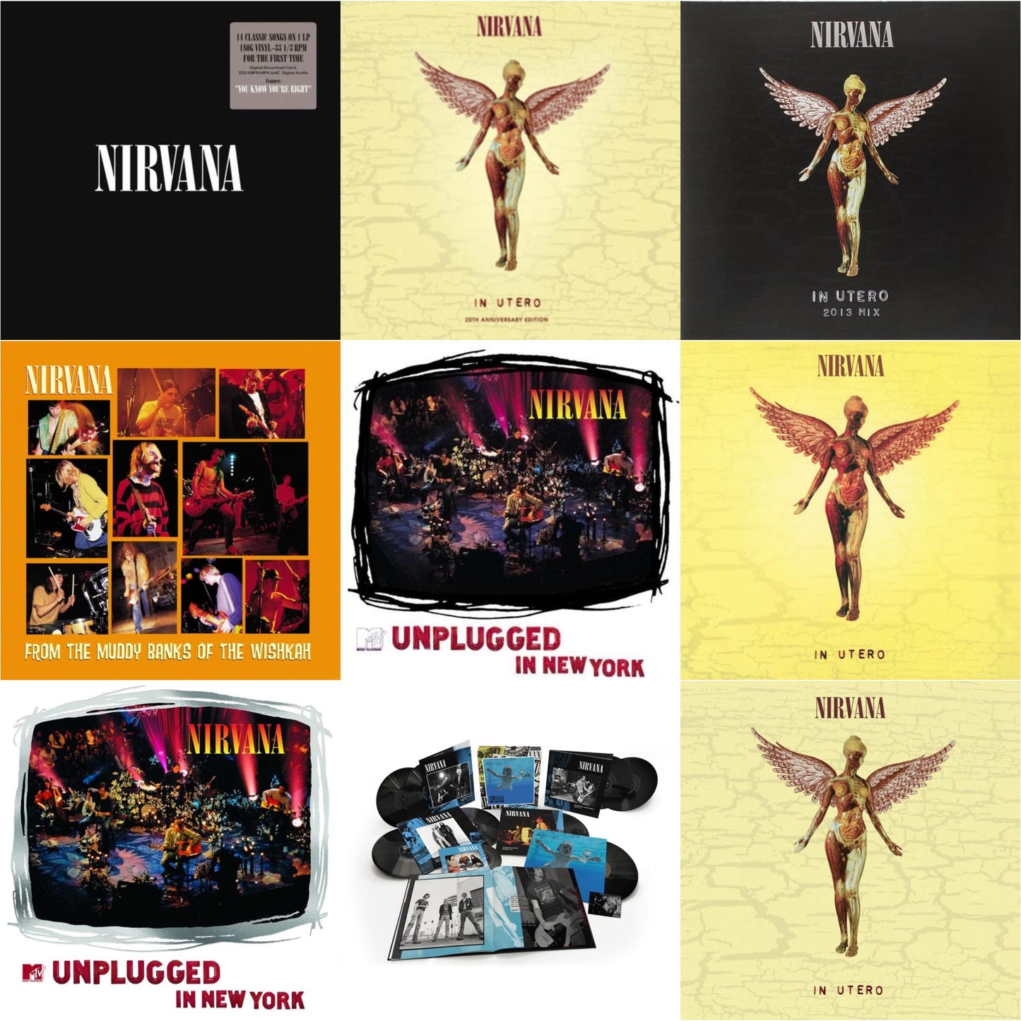 Nirvana - Nevermind (30Th Anniversary/Super Deluxe/8LP/7Inch) & In Utero (30Th Anniversary) (LP/10 Inch) & In Utero & In Utero: 2013 Mix (2LP) & Nirvana (150G/Dl Code) & Mtv Unplugged In New York (2 LP) & In Utero (180G/33-1/3 RPM) & Unplugged In