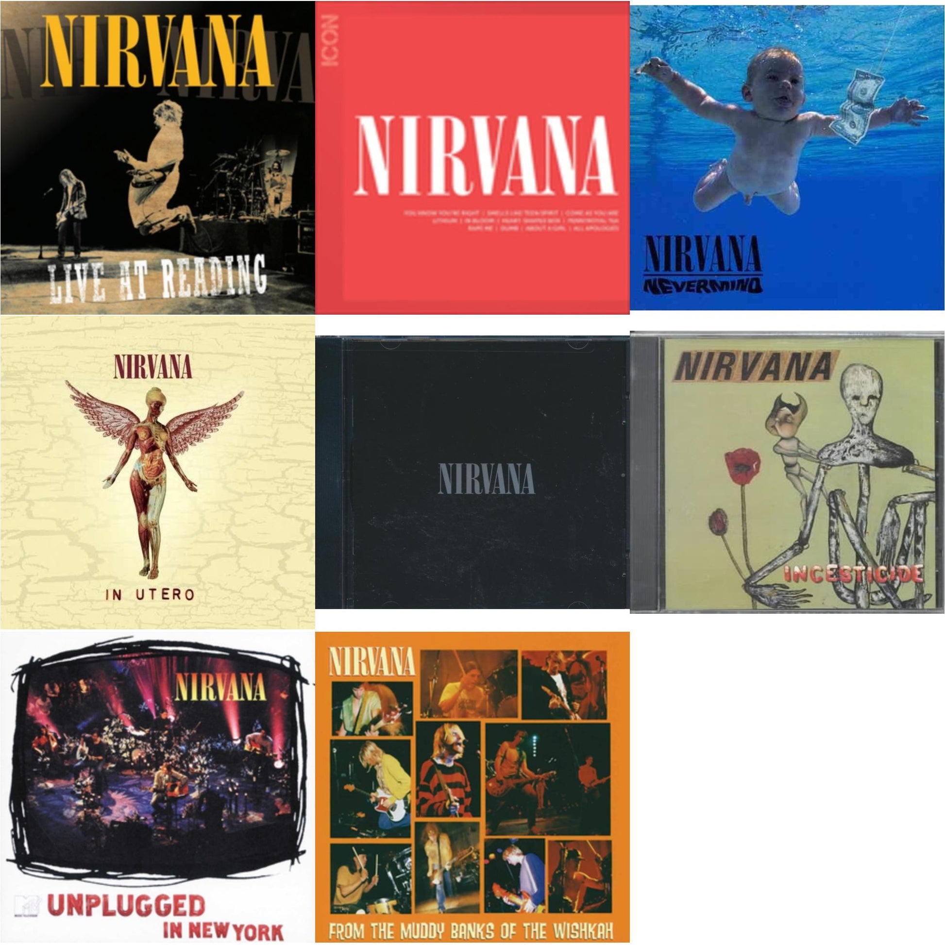Nirvana - Live At Reading & Icon & Nevermind & In Utero & Nirvana & Incesticide & Unplugged In N.Y. & From Muddy Banks Of Wishkah - CD Bundle