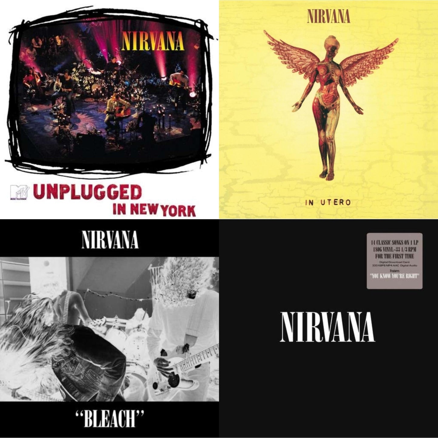 Nirvana - Bleach & Nirvana (150G/Dl Code) & In Utero (180G/33-1/3 RPM) & Unplugged In N.Y. - LP Vinyl Bundle
