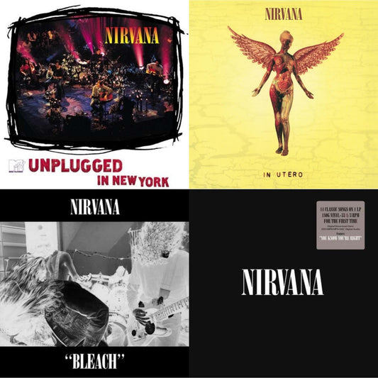 Nirvana - Bleach & Nirvana (150G/Dl Code) & In Utero (180G/33-1/3 RPM) & Unplugged In N.Y. - LP Vinyl Bundle