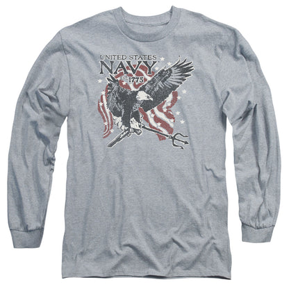 Navy Trident Mens Long Sleeve Shirt Athletic Heather Officially Licensed