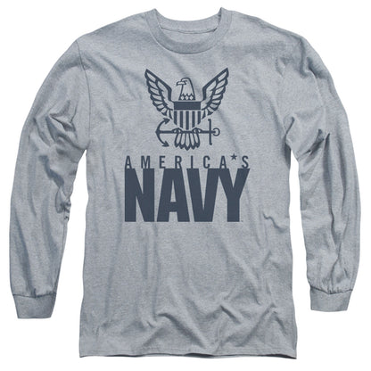 Navy Eagle Logo Mens Long Sleeve Shirt Athletic Heather Officially Licensed