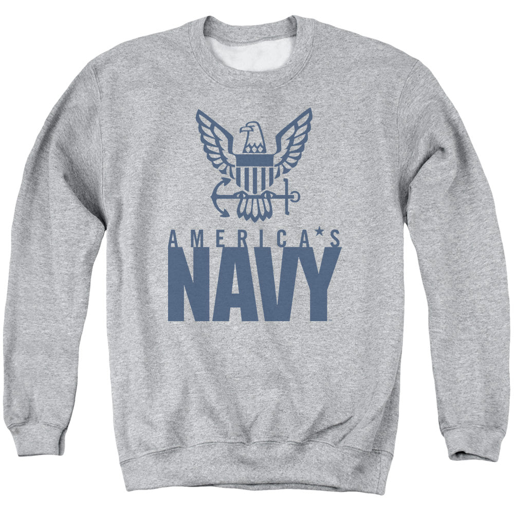 Navy Eagle Logo Mens Crewneck Sweatshirt Athletic Heather Officially Licensed