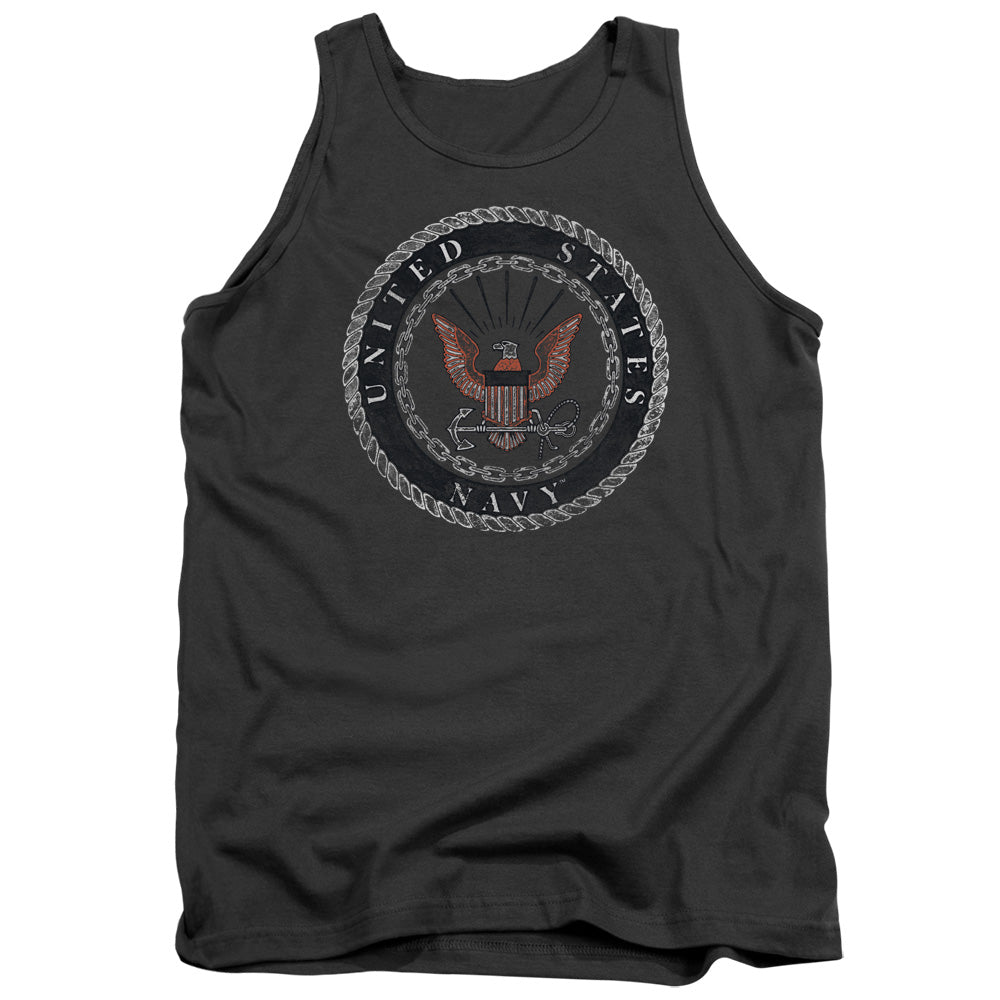 Navy Rough Emblem Mens Tank Top Shirt Charcoal