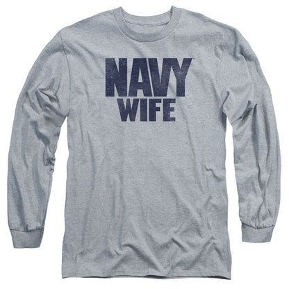 Navy Wife Mens Long Sleeve Shirt Athletic Heather Officially Licensed