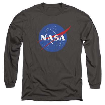 Nasa Meatball Logo Distressed Mens Long Sleeve Shirt Charcoal Officially Licensed