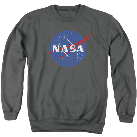 Nasa Meatball Logo Distressed Mens Crewneck Sweatshirt Charcoal Officially Licensed