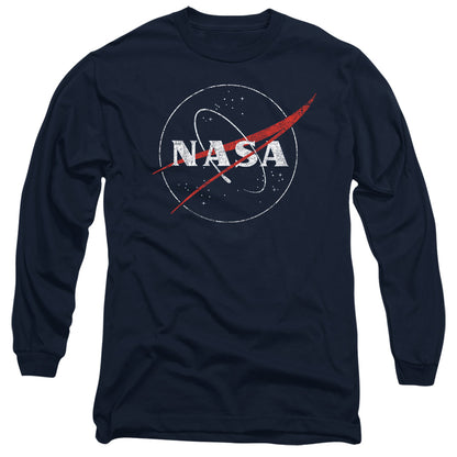 Nasa Distressed Logo Mens Long Sleeve Shirt Navy Officially Licensed