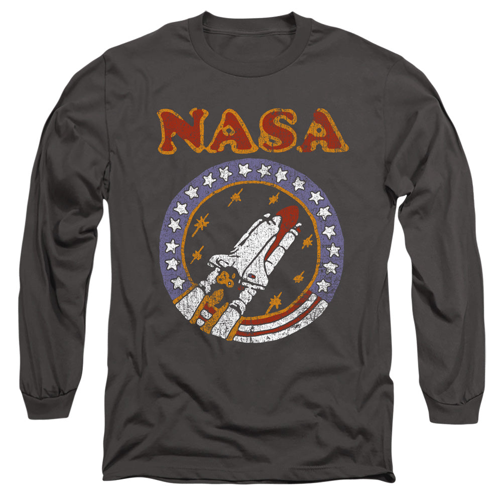 Nasa Retro Shuttle Mens Long Sleeve Shirt Charcoal Officially Licensed