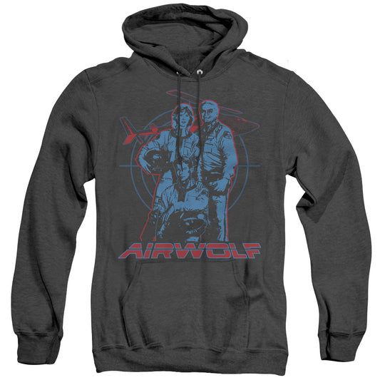 Airwolf Graphic Heather Mens Hoodie Black Officially Licensed