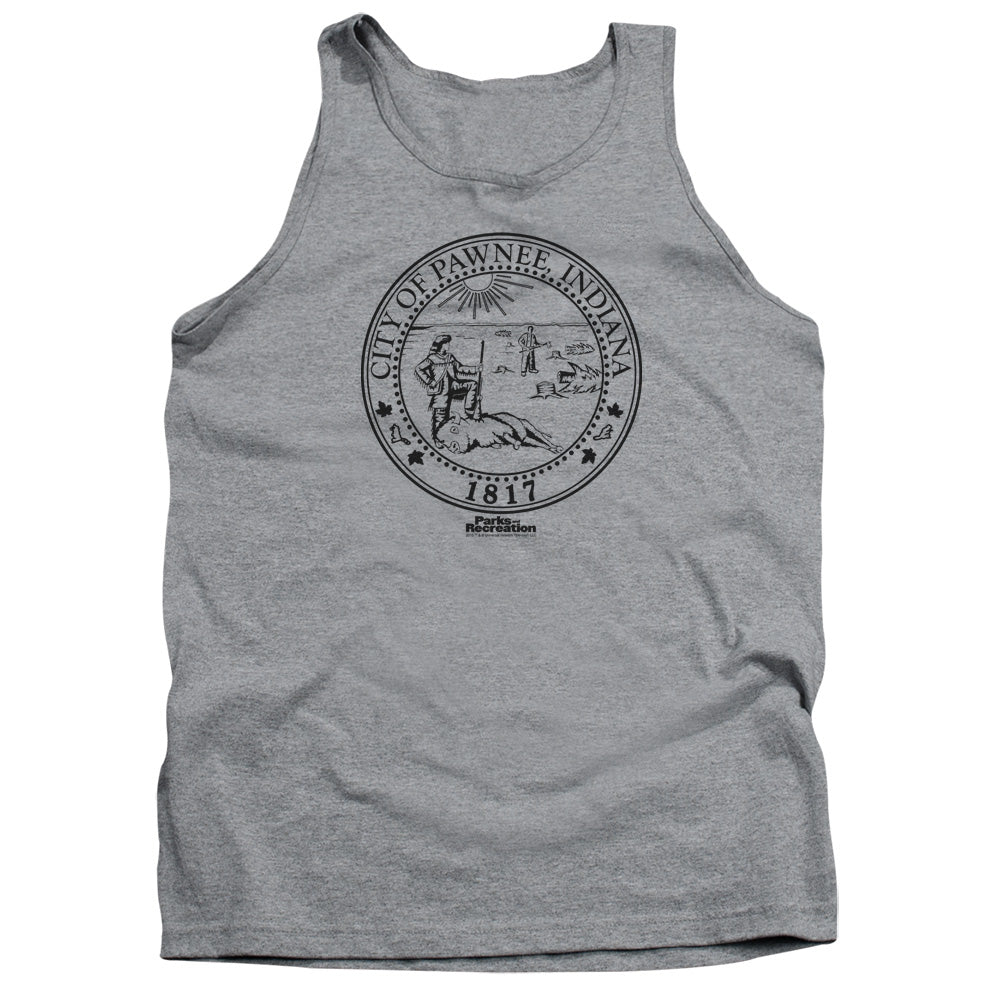 Parks And Rec Pawnee Seal Mens Tank Top Shirt Athletic Heather