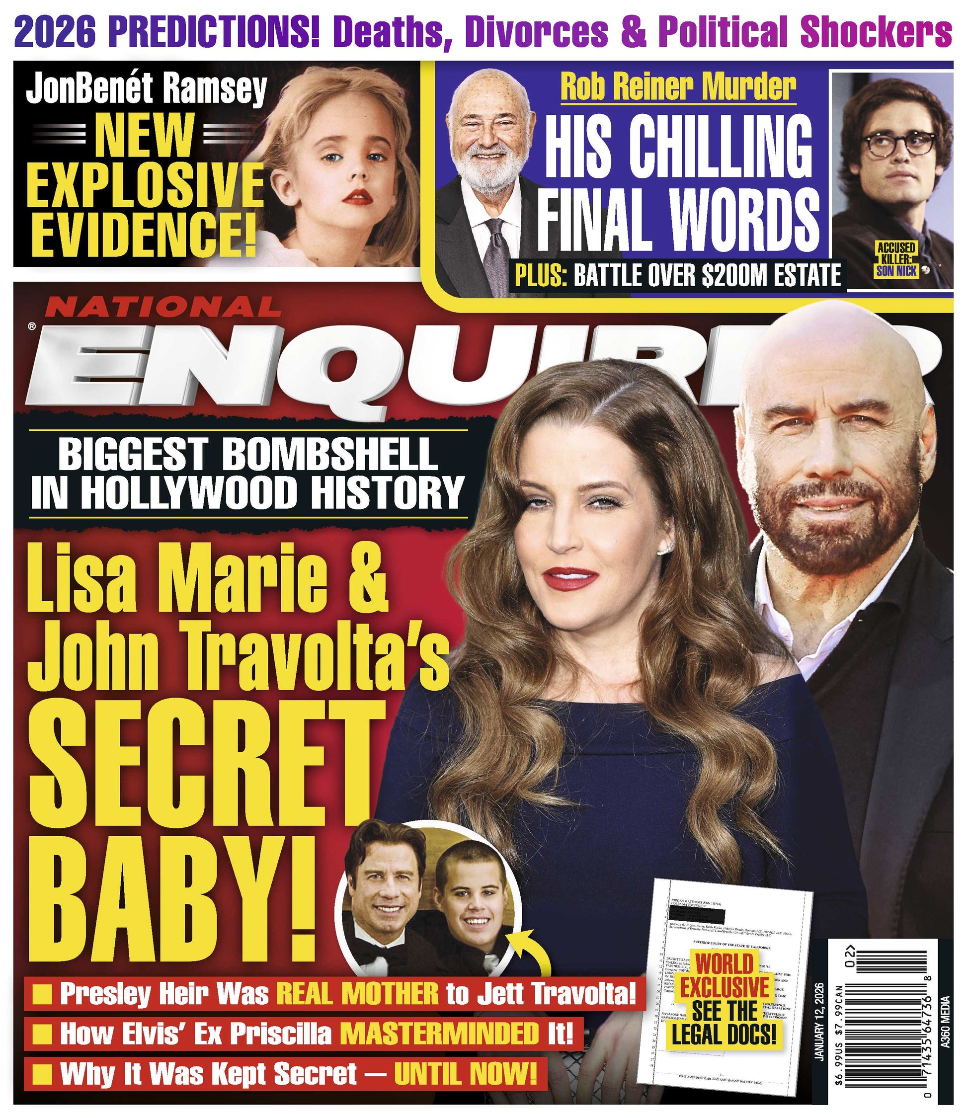 National Enquirer - 01.12.26: Lisa Marie Presley & John Travolta’s Secret Baby, New Evidence Surrounding The JonBenet Ramsey Case, Rob Reiner’s Chilling Final Words, Startling 2026 Predictions & More!