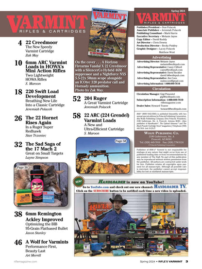 Varmint Rifles & Cartridges - Spring 2024: SA AMI Approved 22 Creedmoor, Horizon Firearms Vandal X, Breathing New Life Into 220 Swift, New Powders, Optimizing Loads, 6mm Remington Improved & Bullets!