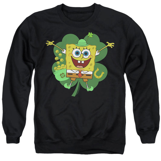 Spongebob Squarepants St. Patrick'S Day Spongey Four Leaf Clover Mens Crewneck Sweatshirt Black