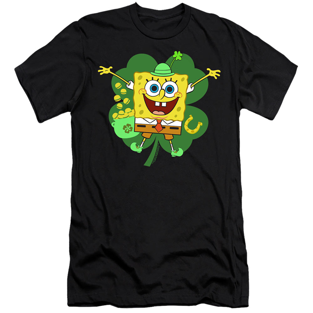 Spongebob Squarepants St. Patrick'S Day Spongey Four Leaf Clover Hbo Premium Bella Canvas Slim Fit Mens T Shirt Black