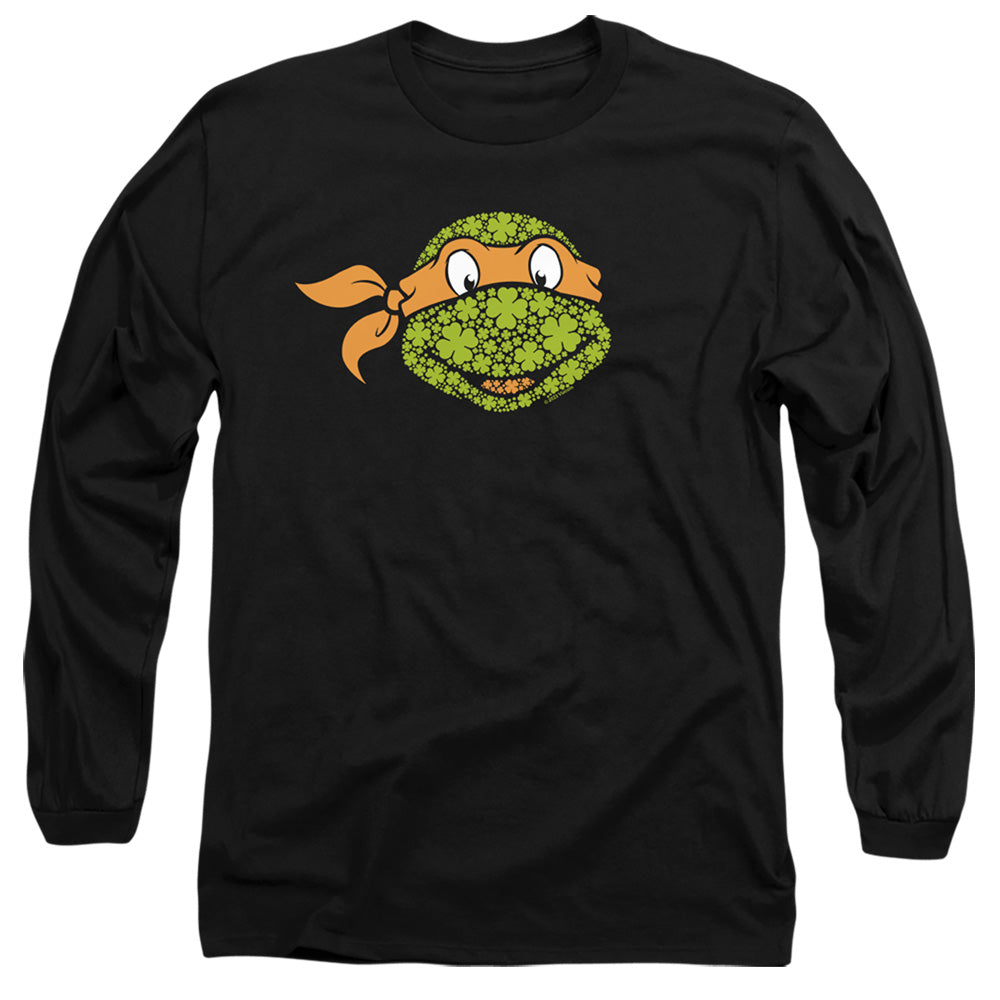 Teenage Mutant Ninja Turtles St. Patrick'S Day Clover Michelangelo Mens Long Sleeve Shirt Black Officially Licensed