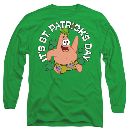 Spongebob Squarepants It'S St. Patrick'S Day Mens Long Sleeve Shirt Kelly Green Officially Licensed
