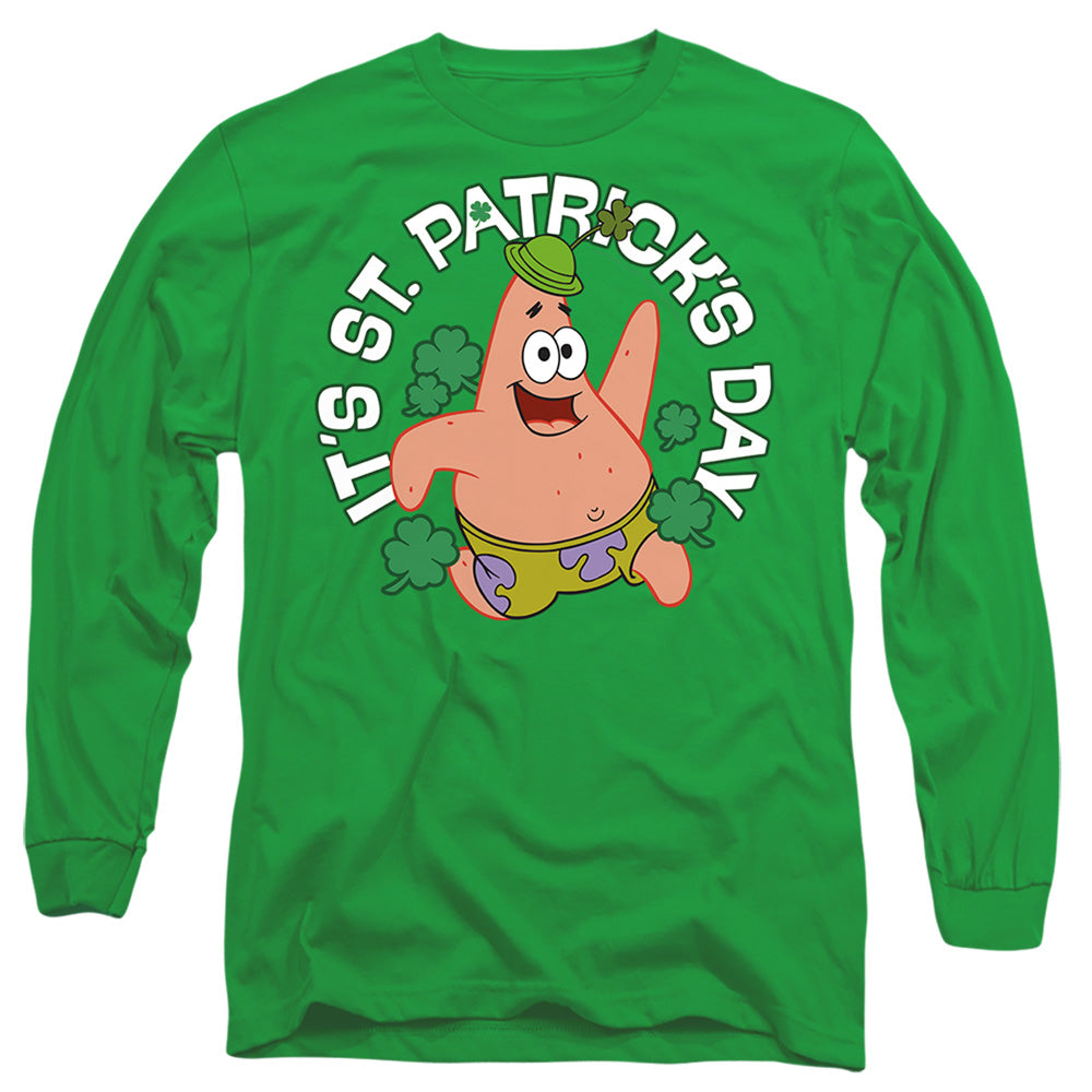 Spongebob Squarepants It'S St. Patrick'S Day Mens Long Sleeve Shirt Kelly Green Officially Licensed