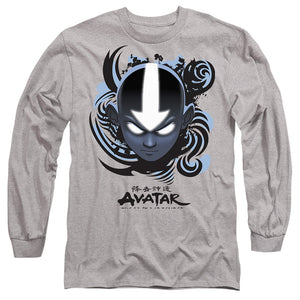 Avatar The Last Airbender Airbender Blue And Black Kanji Mens Long Sleeve Shirt Athletic Heather