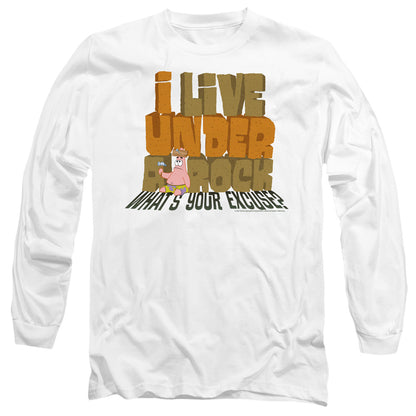 Spongebob What'S Your Excuse? Mens Long Sleeve Shirt White Officially Licensed