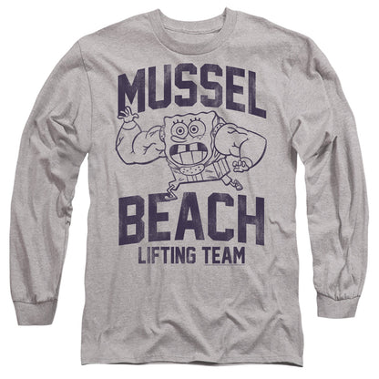 Spongebob Mussle Beach Lifting Team Mens Long Sleeve Shirt Athletic Heather Officially Licensed
