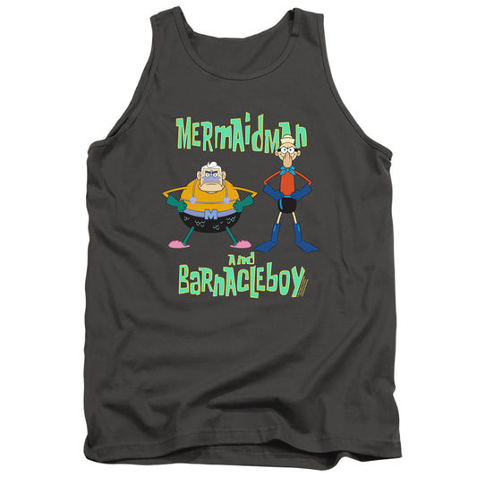 Spongebob Mermaid Man And Barnacle Boy Mens Tank Top Shirt Charcoal