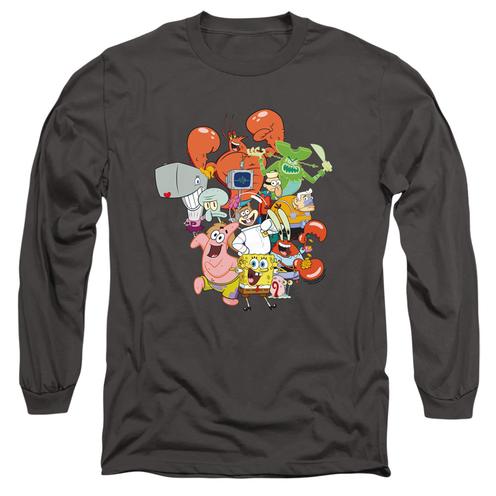 Spongebob The Whole Gang Mens Long Sleeve Shirt Charcoal Officially Licensed