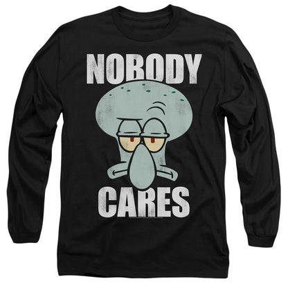 Spongebob Nobody Cares Meme Mens Long Sleeve Shirt Black Officially Licensed
