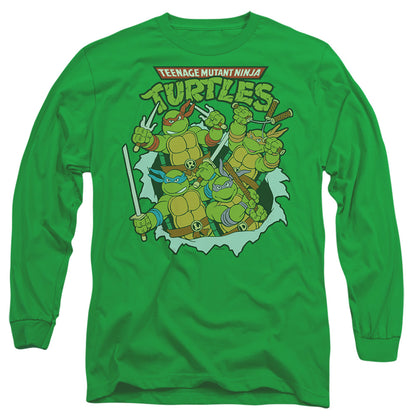 Tmnt Retro Group Mens Long Sleeve Shirt Kelly Green Officially Licensed