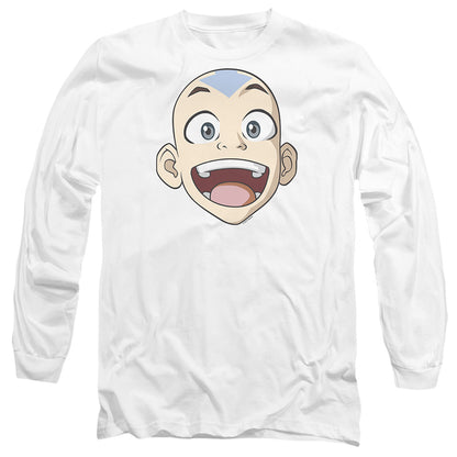 Avatar The Last Airbender Big Aang Face Mens Long Sleeve Shirt White