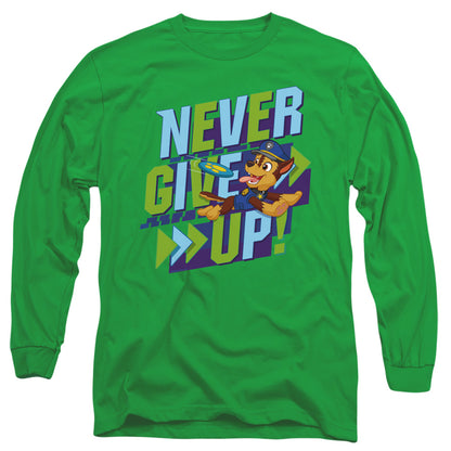 Paw Patrol Never Give Up Mens Long Sleeve Shirt Kelly Green Officially Licensed