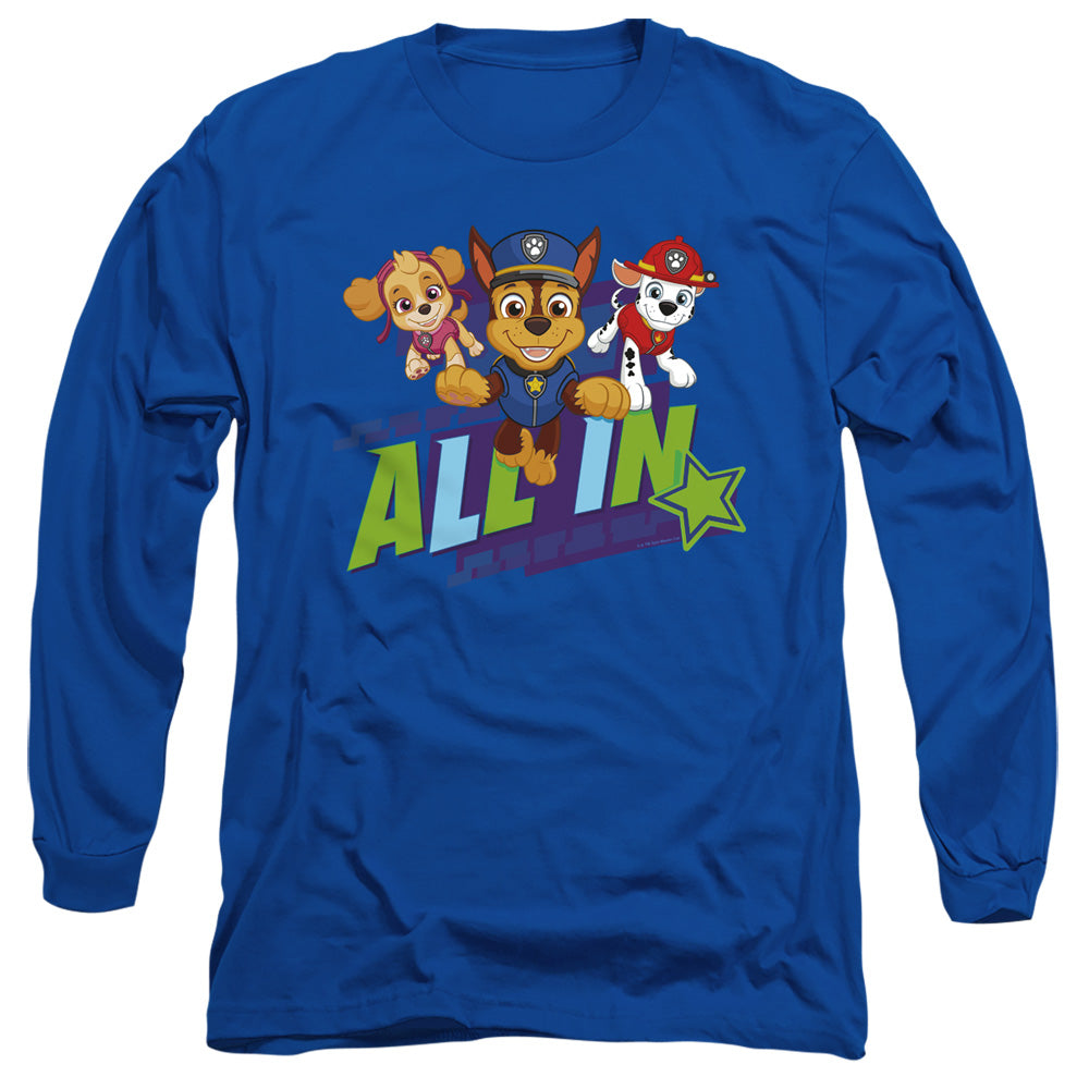 Paw Patrol All In Mens Long Sleeve Shirt Royal Blue Officially Licensed