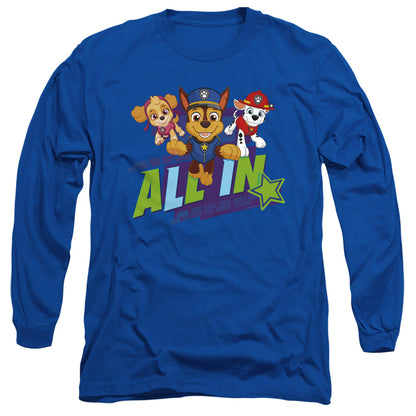 Paw Patrol All In Mens Long Sleeve Shirt Royal Blue Officially Licensed