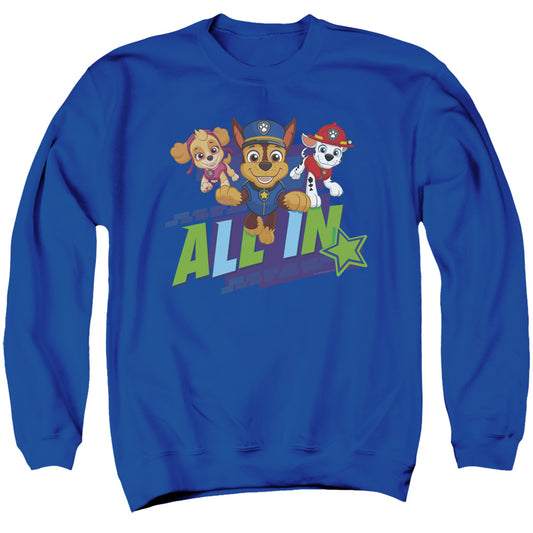 Paw Patrol All In Mens Crewneck Sweatshirt Royal Blue Officially Licensed