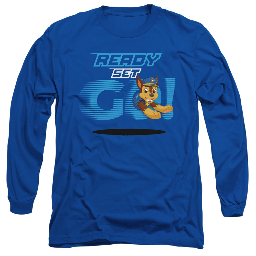 Paw Patrol Ready Set Go! Chase Mens Long Sleeve Shirt Royal Blue Officially Licensed