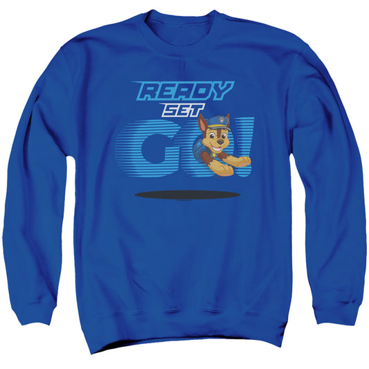 Paw Patrol Ready Set Go! Chase Mens Crewneck Sweatshirt Royal Blue Officially Licensed
