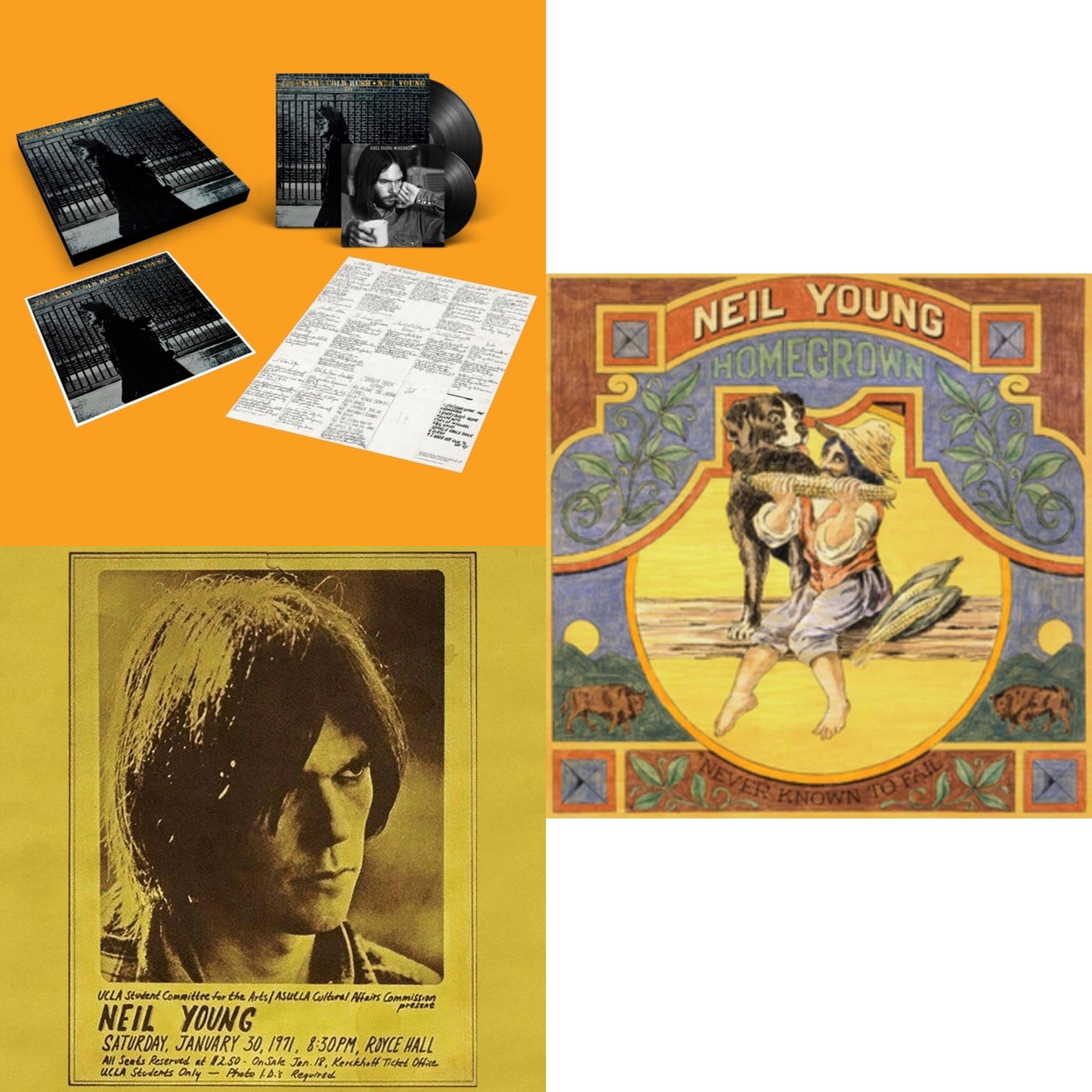 Neil Young - Royce Hall 1971 & After The Gold Rush (50Th Anniv Ed) & Homegrown - LP Vinyl Bundle