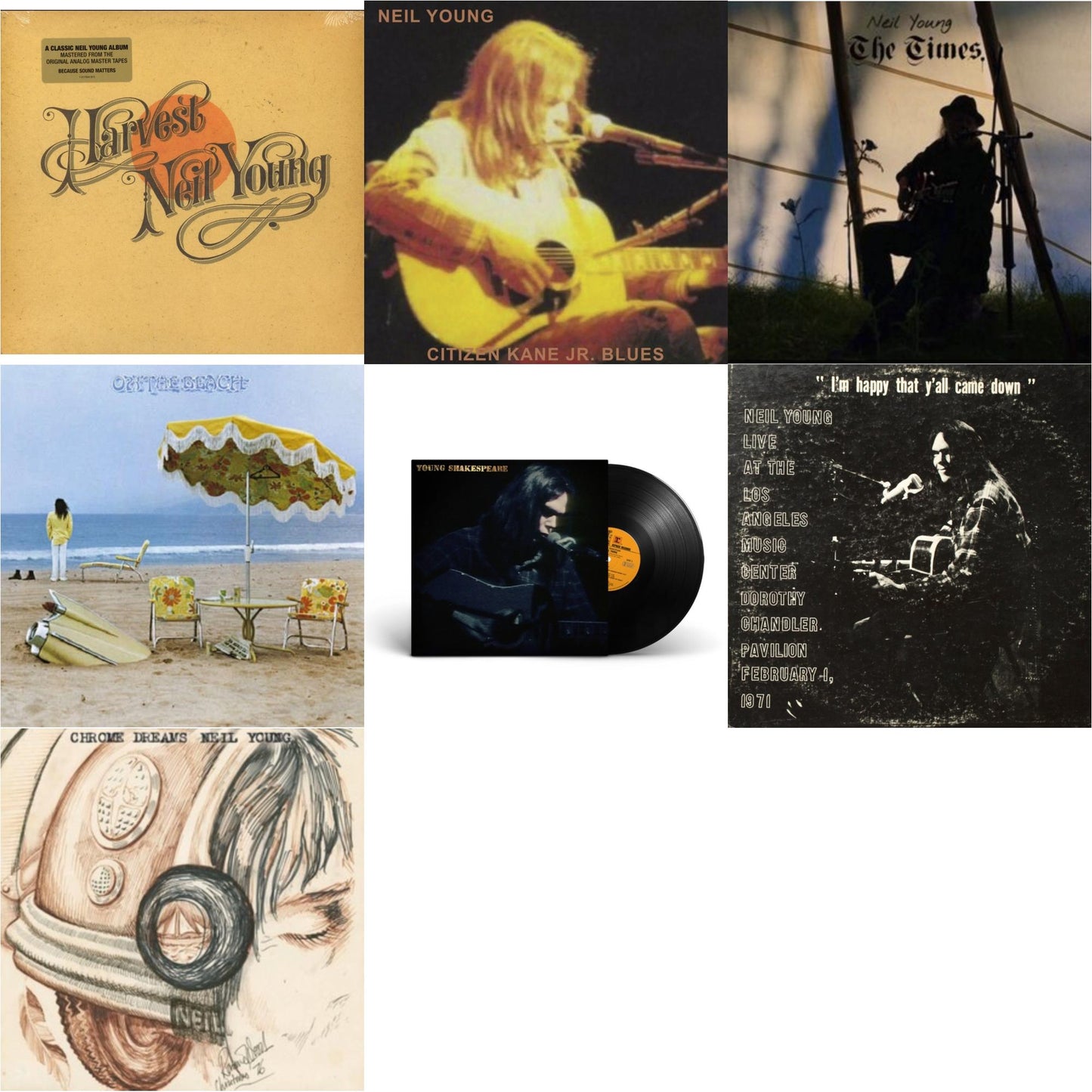 Neil Young - Chrome Dreams (2LP) & Citizen Kane Jr. Blues 1974 (Live At The Bottom Line) & Dorothy Chandler Pavilion 1971 & Times & Young Shakespeare & On The Beach & Harvest