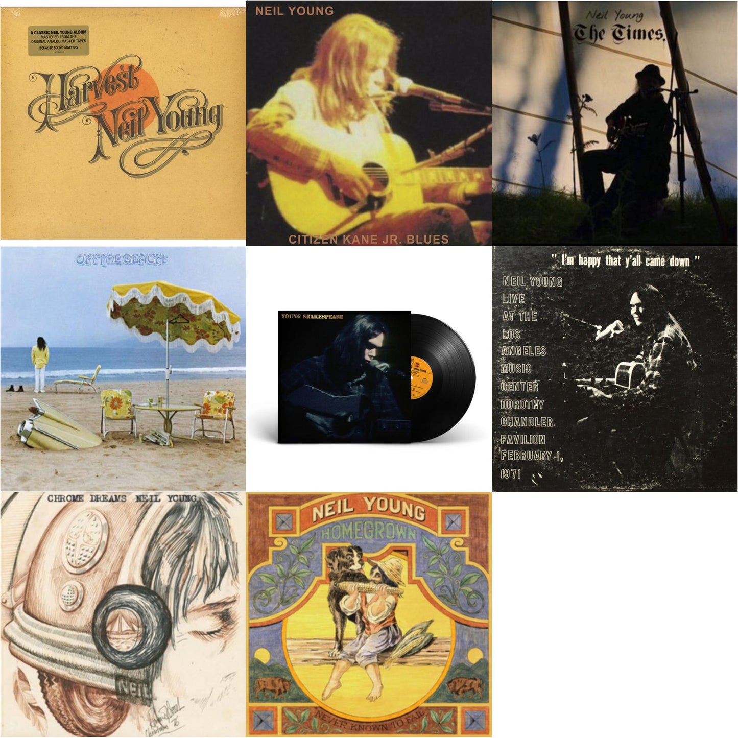 Neil Young - Chrome Dreams (2LP) & Citizen Kane Jr. Blues 1974 (Live At The Bottom Line) & Dorothy Chandler Pavilion 1971 & Times & Young Shakespeare & Homegrown & On The Beach & Harvest