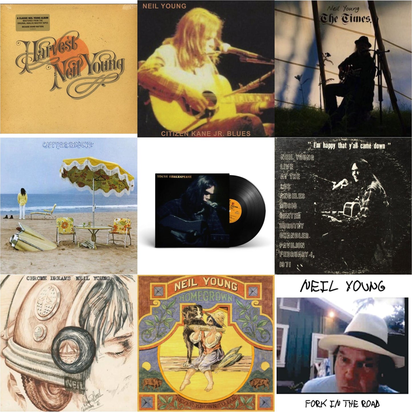 Neil Young - Chrome Dreams (2LP) & Citizen Kane Jr. Blues 1974 (Live At The Bottom Line) & Dorothy Chandler Pavilion 1971 & Times & Young Shakespeare & Homegrown & On The Beach & Harvest & Fork In The Road (140G)