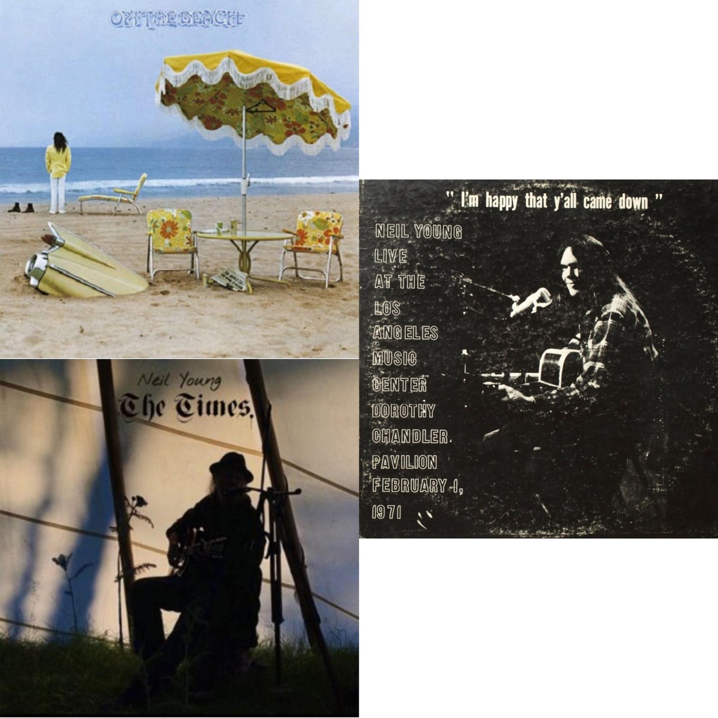 Neil Young - Dorothy Chandler Pavilion 1971 & Times & On The Beach - LP Vinyl Bundle