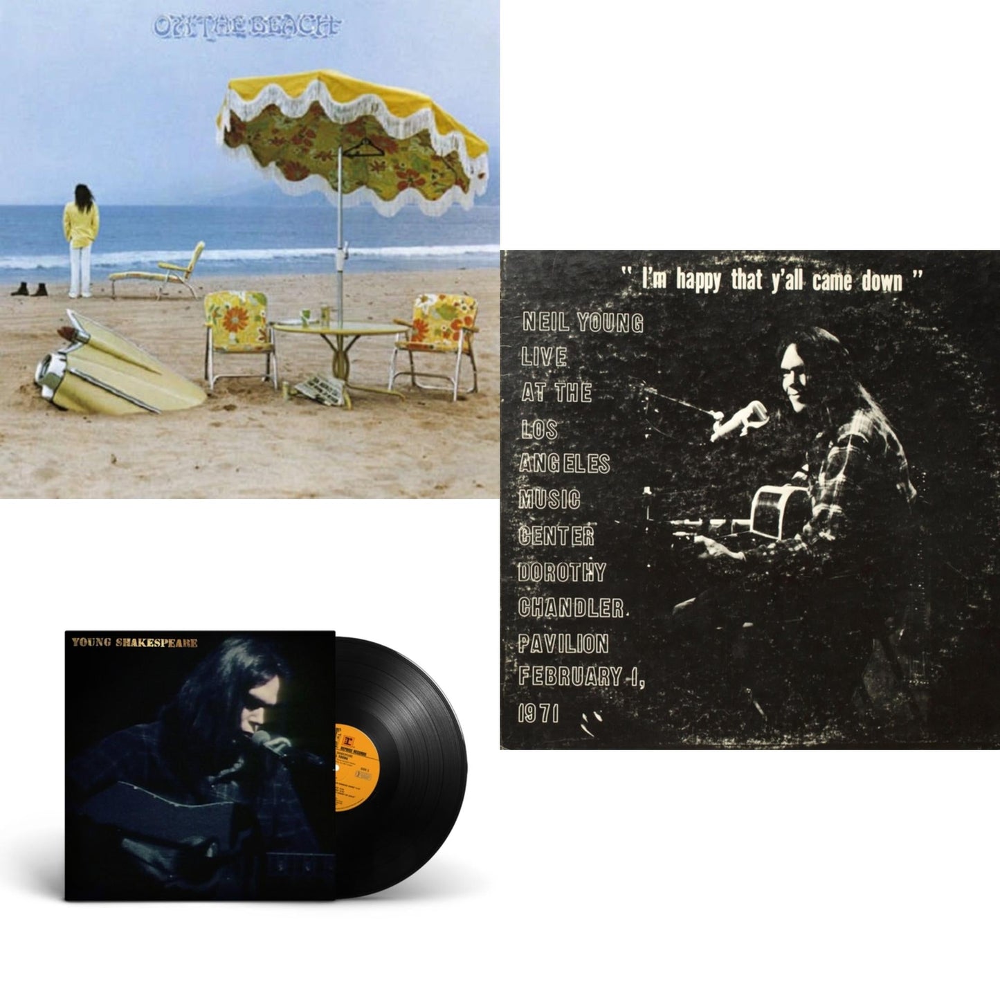 Neil Young - Dorothy Chandler Pavilion 1971 & Young Shakespeare & On The Beach - LP Vinyl Bundle
