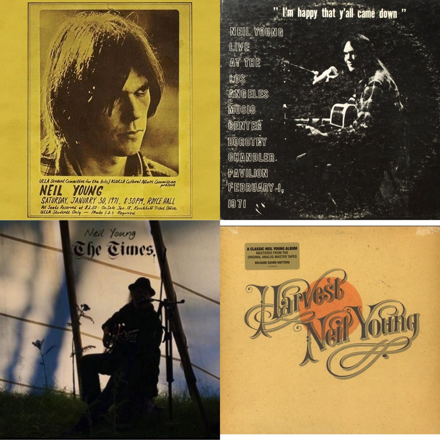 Neil Young - Royce Hall 1971 & Dorothy Chandler Pavilion 1971 & Times & Harvest - LP Vinyl Bundle
